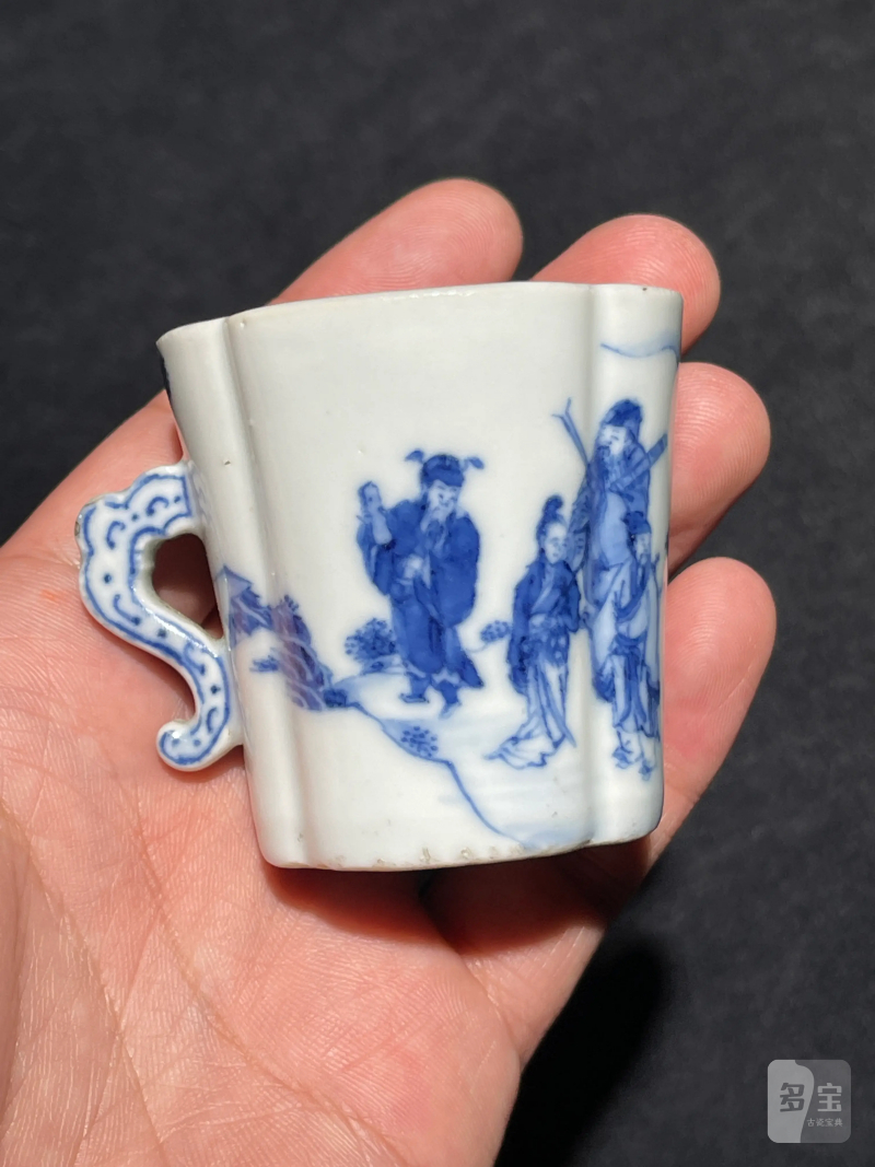 清乾隆 青花八仙人物纹海棠杯 - 图4